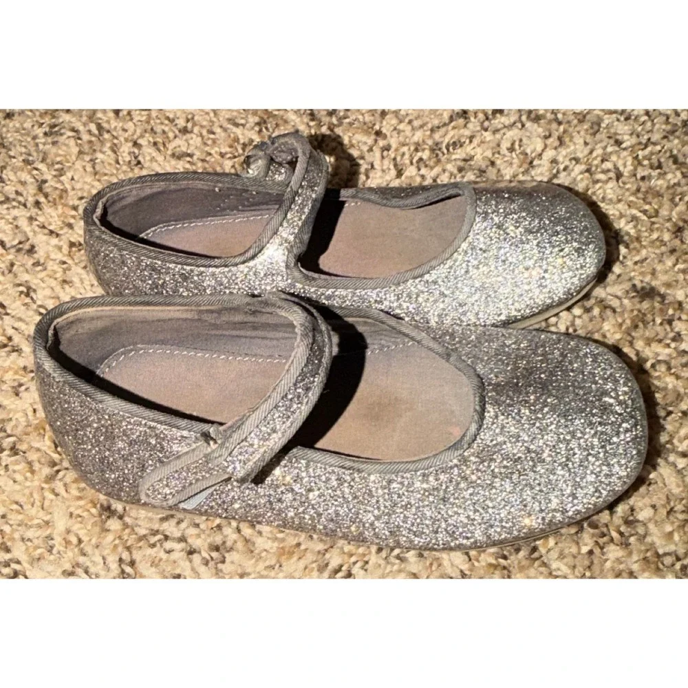 Zara-Girls Dark Brown Silver Glitter Finish Mary Jane Ballet Shoes 9.5 (24)